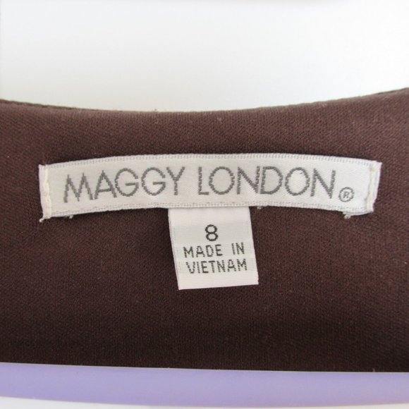 Maggy London Brown & Red Jersey Faux Wrap Dress - Picture 3 of 7